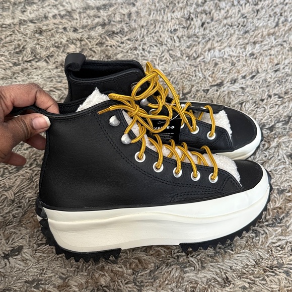 Nwob Converse Black and White High-Tops with Yellow Laces Sz M5 L7 - Picture 5 of 12